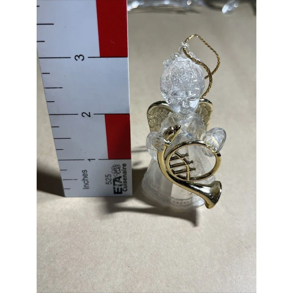 VTG Lot Of 5 Crystal Acrylic Angle Cherub Horse W/ Instrument Christmas Ornament